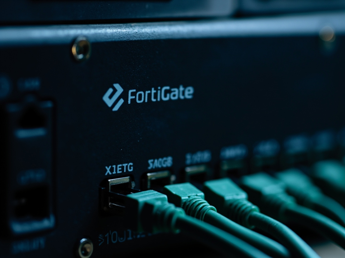 FortiGate 장비 측면에 네트워크 케이블이 연결된 클로즈업 사진
