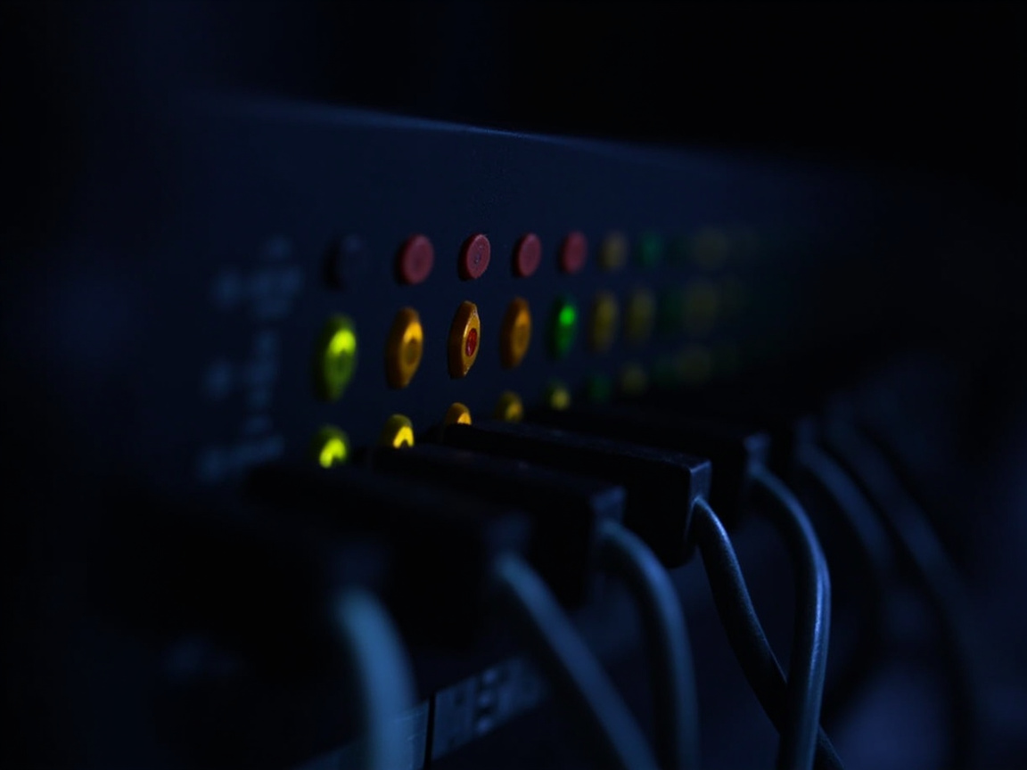 FortiGate SD-WAN 장애 분석용 방화벽 LED와 케이블 측면 클로즈업